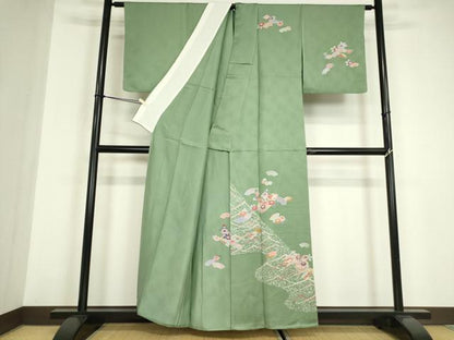 平和屋着物▽訪問着　単衣　地紙花籠文　金彩　正絹　逸品　未使用　DABE4978az