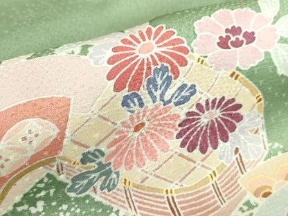 平和屋着物▽訪問着　単衣　地紙花籠文　金彩　正絹　逸品　未使用　DABE4978az