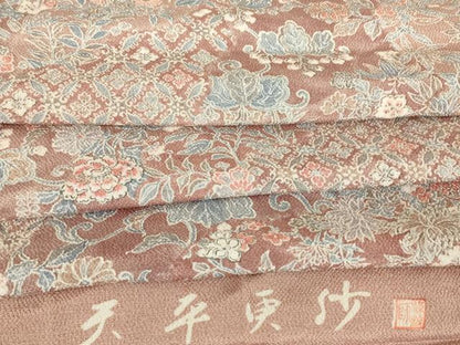 平和屋着物▽上質な小紋　単衣　作家物　天平更紗　鬼しぼ縮緬　反端付き　正絹　逸品　DABE4979az