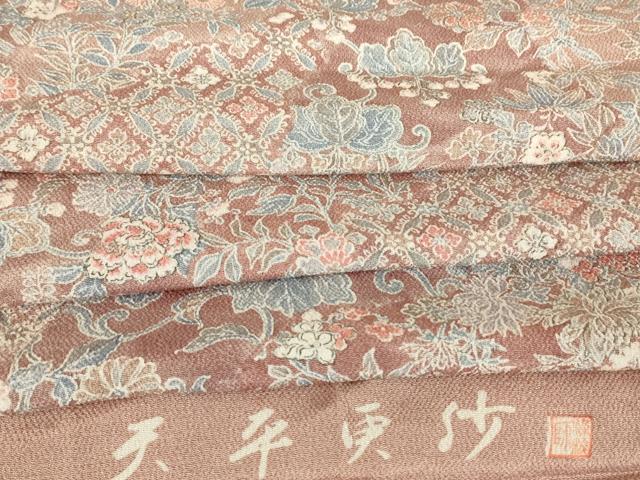 平和屋着物▽上質な小紋　単衣　作家物　天平更紗　鬼しぼ縮緬　反端付き　正絹　逸品　DABE4979az