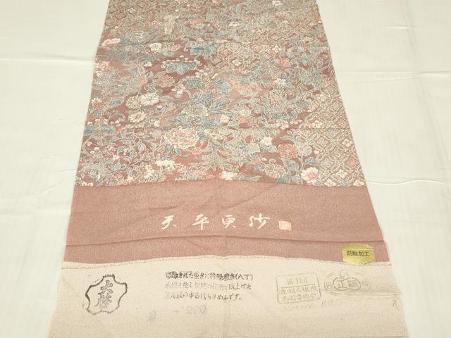 平和屋着物▽上質な小紋　単衣　作家物　天平更紗　鬼しぼ縮緬　反端付き　正絹　逸品　DABE4979az
