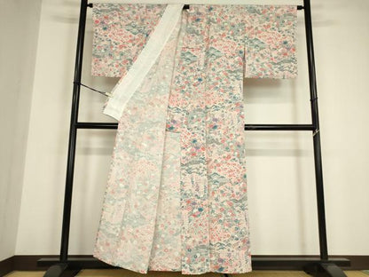 平和屋着物▽上質な小紋　単衣　吉祥花文　正絹　逸品　DABE4980az