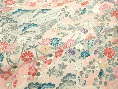平和屋着物▽上質な小紋　単衣　吉祥花文　正絹　逸品　DABE4980az