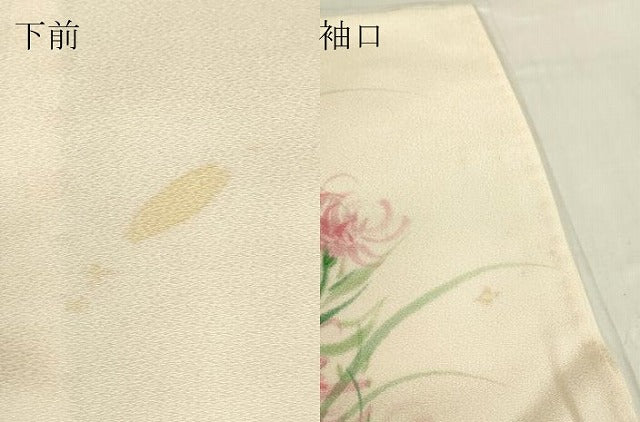 平和屋着物▽訪問着　単衣　草花文　手描き　正絹　逸品　DABE4982az