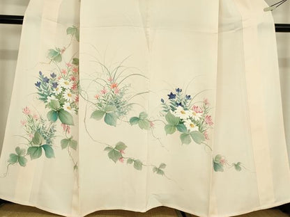 平和屋着物▽訪問着　単衣　草花文　手描き　正絹　逸品　DABE4982az