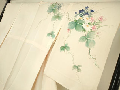 平和屋着物▽訪問着　単衣　草花文　手描き　正絹　逸品　DABE4982az