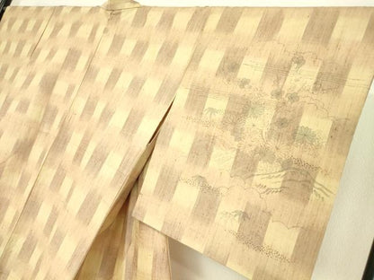平和屋着物▽訪問着　紬地　単衣　籬花文　手描き　正絹　逸品　DABE4985az