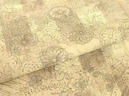 平和屋着物▽訪問着　紬地　単衣　籬花文　手描き　正絹　逸品　DABE4985az