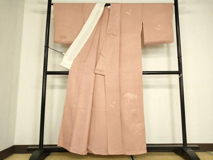 平和屋着物▽豪華色留袖　単衣　総刺繍　扇面花文　水柿色　正絹　逸品　DABE4986az