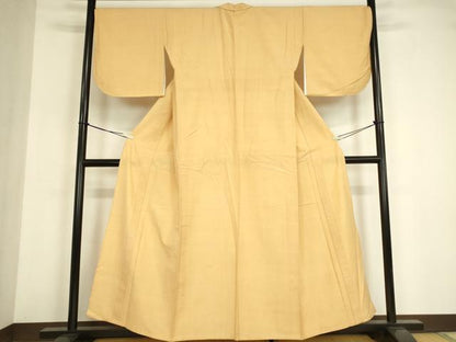 平和屋着物▽結城紬　単衣　杏色　正絹　逸品　DABE4987az
