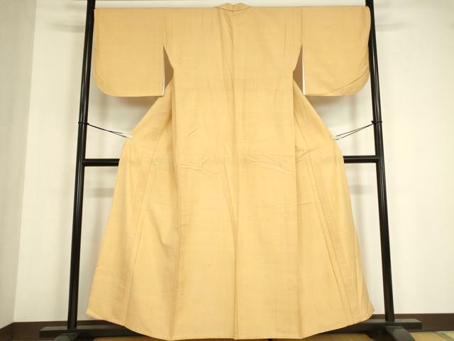 平和屋着物▽結城紬　単衣　杏色　正絹　逸品　DABE4987az