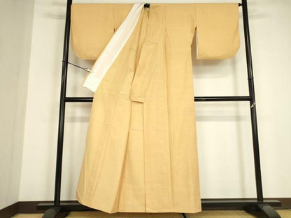 平和屋着物▽結城紬　単衣　杏色　正絹　逸品　DABE4987az