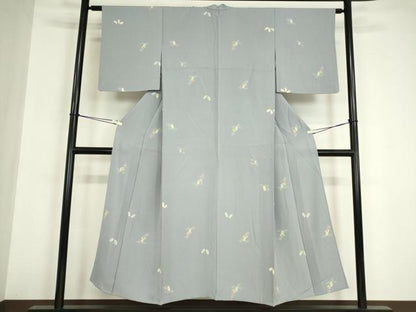 平和屋着物▽上質な小紋　単衣　舞花文　正絹　逸品　DABE4988az