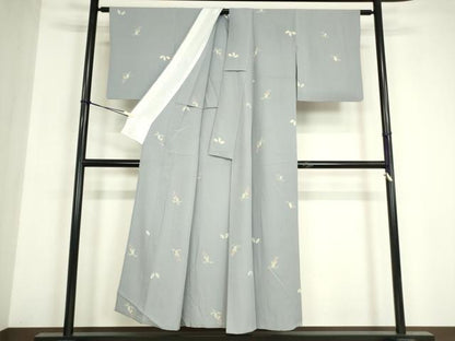 平和屋着物▽上質な小紋　単衣　舞花文　正絹　逸品　DABE4988az