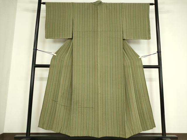 平和屋着物▽上質な小紋　単衣　縞　鬼しぼ縮緬　正絹　逸品　DABE4993az