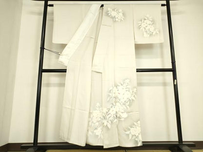 平和屋着物▽訪問着　単衣　刺繍　草花文　暈し染め　正絹　逸品　DABE4995az