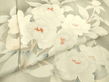 平和屋着物▽訪問着　単衣　刺繍　草花文　暈し染め　正絹　逸品　DABE4995az