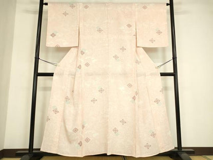 平和屋着物▽上質な小紋　単衣　鴛鴦花文　正絹　逸品　DABE4996az