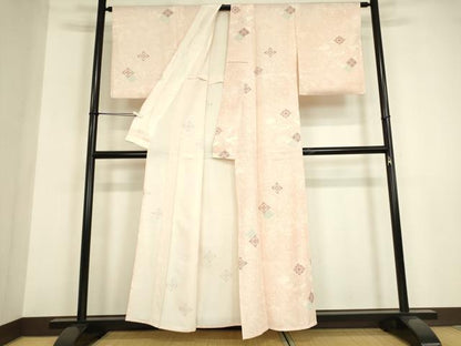 平和屋着物▽上質な小紋　単衣　鴛鴦花文　正絹　逸品　DABE4996az