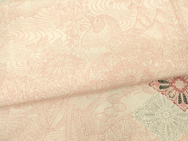平和屋着物▽上質な小紋　単衣　鴛鴦花文　正絹　逸品　DABE4996az