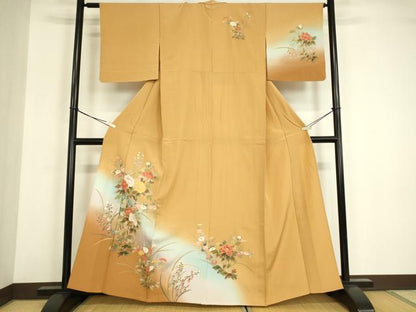 平和屋着物▽訪問着　単衣　牡丹文　暈し染め　金彩　正絹　逸品　DABE4998az