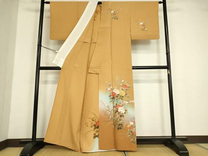 平和屋着物▽訪問着　単衣　牡丹文　暈し染め　金彩　正絹　逸品　DABE4998az