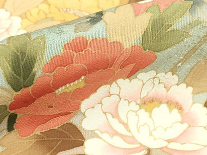 平和屋着物▽訪問着　単衣　牡丹文　暈し染め　金彩　正絹　逸品　DABE4998az