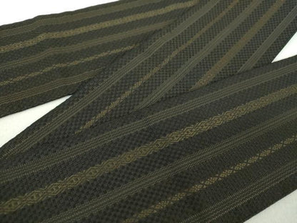 平和屋着物●男性　本場筑前博多織　角帯　献上　黒地　正絹　逸品　DABE5012ps