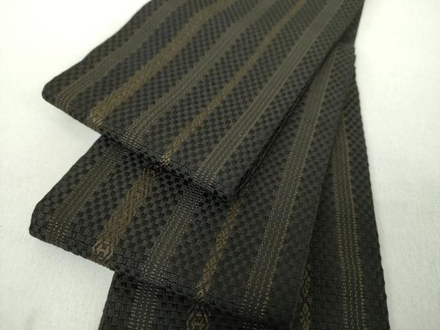 平和屋着物●男性　本場筑前博多織　角帯　献上　黒地　正絹　逸品　DABE5012ps