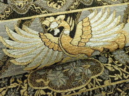 平和屋着物●両面　六通柄袋帯　作家物　横段鳳凰花文　飛龍　黒地　金銀糸　正絹　逸品　DABE5016ps
