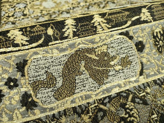 平和屋着物●両面　六通柄袋帯　作家物　横段鳳凰花文　飛龍　黒地　金銀糸　正絹　逸品　DABE5016ps