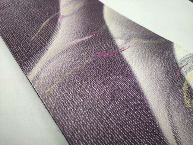 平和屋着物●六通柄袋帯　琉球貝紫　本泥染　手描き　刺繍　霞文　銀通し地　上代39万　反端付き　正絹　逸品　DABE5017ps