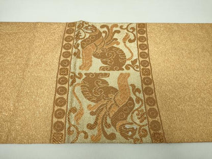 平和屋着物●綴れ　太鼓柄袋帯　ペルシャ獅子丸文　金銀糸　正絹　逸品　DABE5021ps