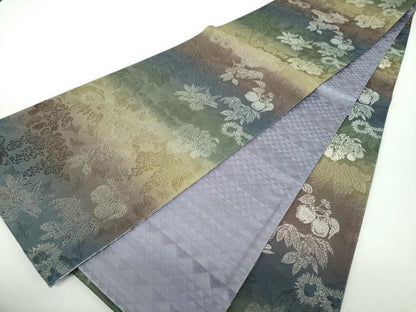 平和屋着物●両面　全通柄袋帯　縁　吉祥白寿　成り物　銀糸　正絹　逸品　DABE5033ps