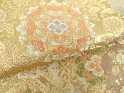 平和屋着物●西陣　服部織物謹製　六通柄袋帯　格天井正倉院花文　金糸　正絹　逸品　DABE5035ps