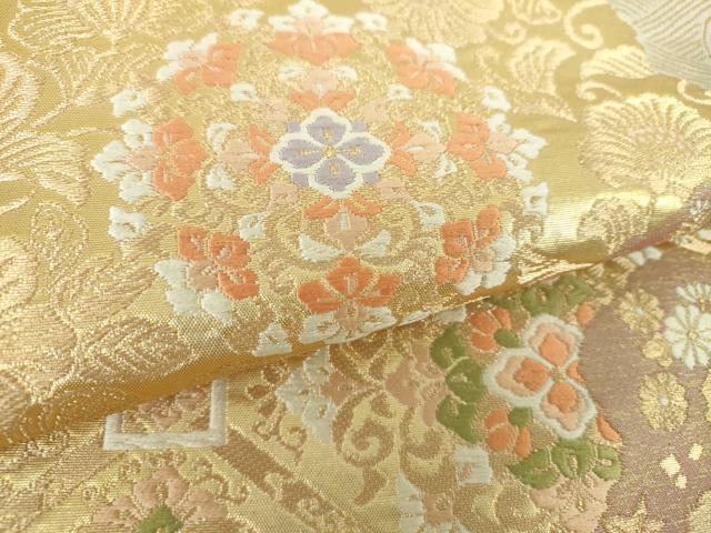 平和屋着物●西陣　服部織物謹製　六通柄袋帯　格天井正倉院花文　金糸　正絹　逸品　DABE5035ps
