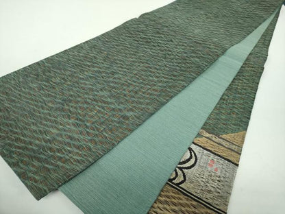 平和屋着物▽太鼓柄袋帯　スリーシーズン　春夏秋　すくい織　鳥獣文　正絹　逸品　DABE5038ps