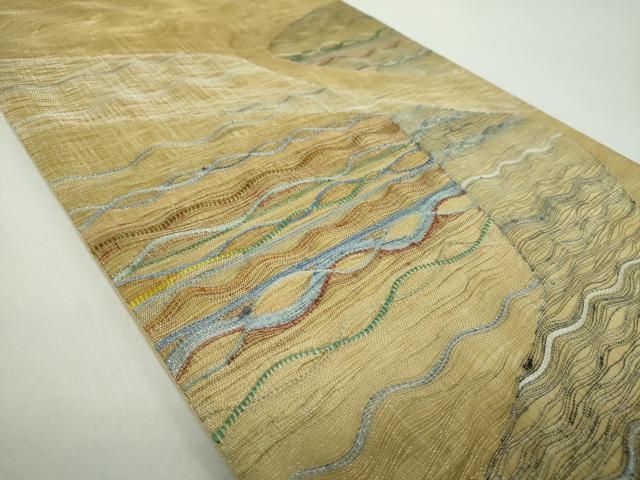平和屋着物▽太鼓柄袋帯　スリーシーズン　春夏秋　紬地　櫛織り　波霞　正絹　逸品　DABE5039ps