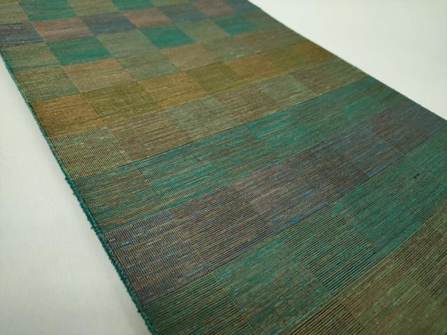 平和屋着物●ファッションデザイナー　HIROKO KOSHINO　コシノヒロコ　全通柄袋帯　紬地　格子　金糸　正絹　逸品　DABE5044ps