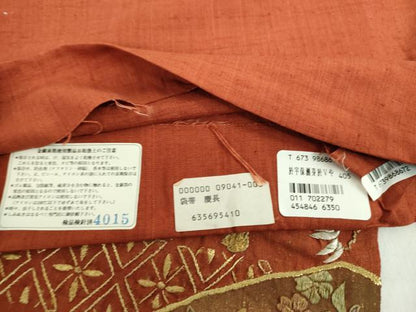 平和屋着物●中国三大刺繍　スワトウ相良刺繍　汕頭相良刺繍　総刺繍　袋帯　紬地　絞り　扇面花文　金糸　正絹　逸品　DABE5047ps