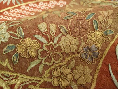 平和屋着物●中国三大刺繍　スワトウ相良刺繍　汕頭相良刺繍　総刺繍　袋帯　紬地　絞り　扇面花文　金糸　正絹　逸品　DABE5047ps
