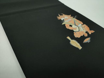 平和屋着物●太鼓柄袋帯　すくい織　大津絵　赤鬼　楽器　酒　黒地　三越扱い　正絹　逸品　DABE5050ps