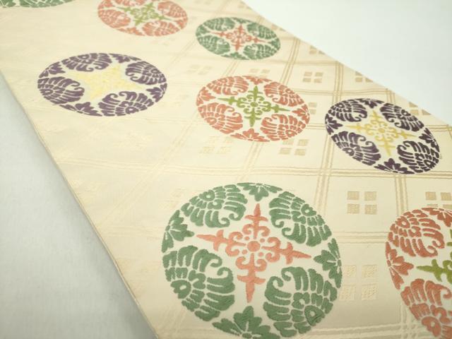 平和屋着物●俵屋　人間国宝　喜多川平朗  有職織物　両面　六通柄袋帯　唐織　花丸文　正絹　逸品　DABE5052ps
