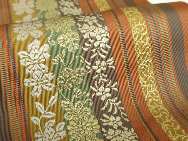 平和屋着物●本場筑前博多織　両面　全通柄袋帯　花間道　金糸　正絹　逸品　DABE5053ps