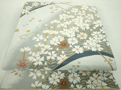 平和屋着物●爪掻き本綴れ　六通柄袋帯　草花文　箔散らし　金糸　正絹　逸品　DABE5059ps