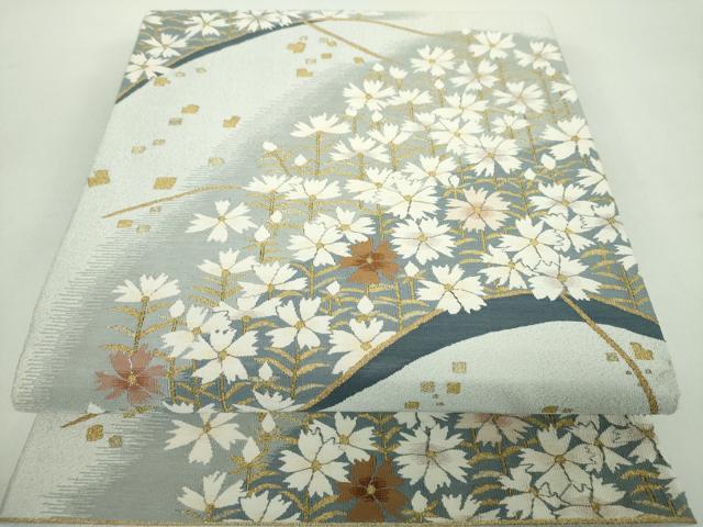 平和屋着物●爪掻き本綴れ　六通柄袋帯　草花文　箔散らし　金糸　正絹　逸品　DABE5059ps