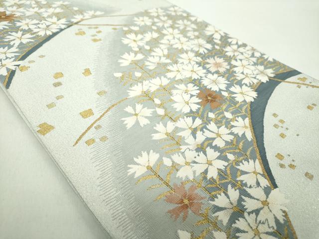 平和屋着物●爪掻き本綴れ　六通柄袋帯　草花文　箔散らし　金糸　正絹　逸品　DABE5059ps