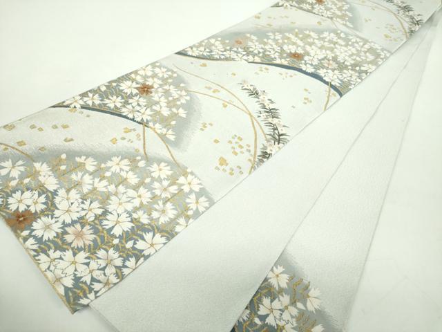 平和屋着物●爪掻き本綴れ　六通柄袋帯　草花文　箔散らし　金糸　正絹　逸品　DABE5059ps