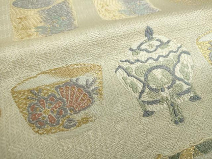 平和屋着物●六通柄袋帯　唐織　慶長文　金糸　正絹　逸品　DABE5062ps