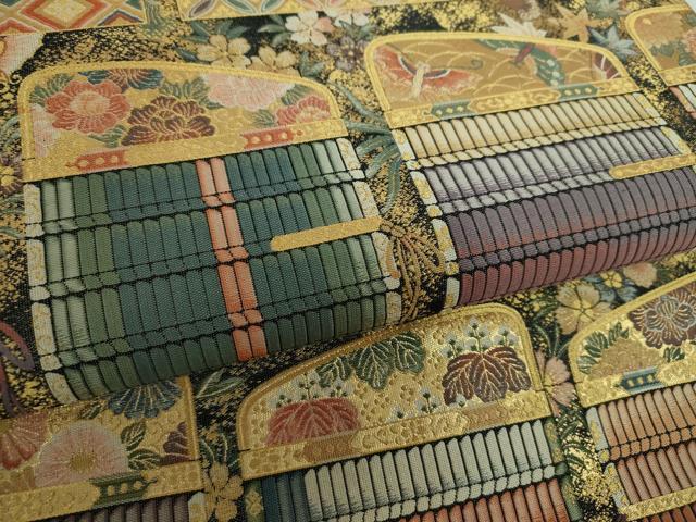 平和屋着物●「美しいキモノ」お馴染みのメーカー　となみ織物　六通柄袋帯　鎧脅し　舞蝶鳳凰花文　黒地　金糸　正絹　逸品　DABE5065ps 平和屋着物○「美しいキモノ」お馴染みのメーカー となみ織物 六通柄袋帯